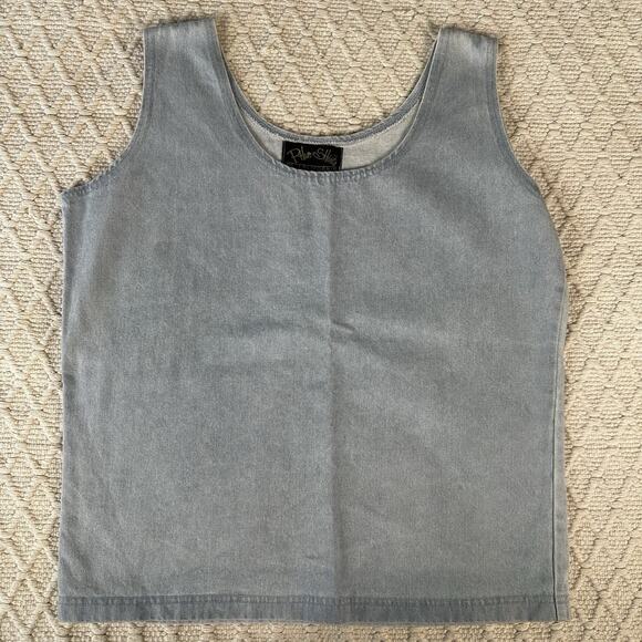 Vintage 90s Y2K Denim Tank Top Pullover Shirt Blue Made in USA One Size - Picture 1 of 5